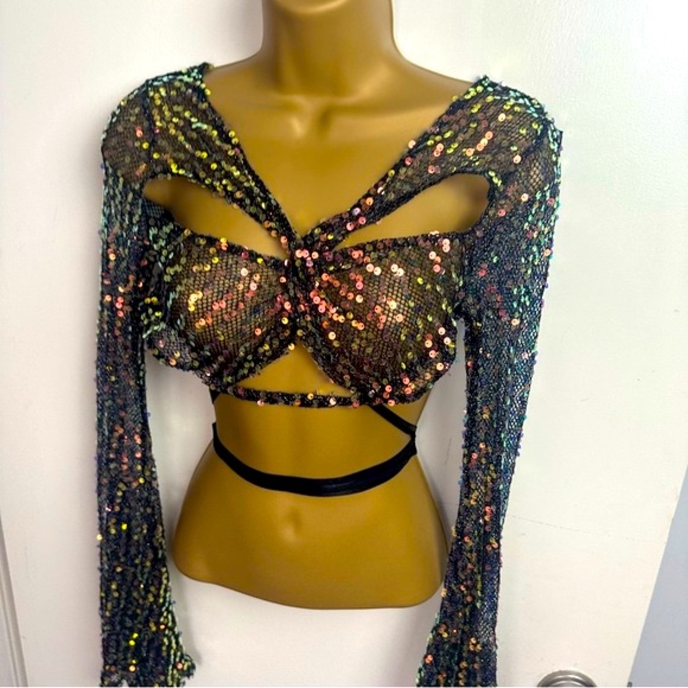 Dolls Kill Sequin Mesh Crop Top - Multicolor